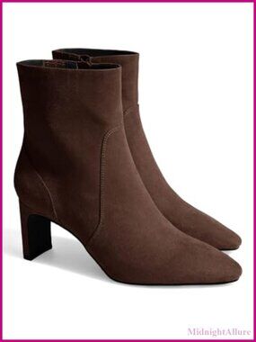 Womens Chunky Low Heel Ankle Boots Faux Suede Side Zip Booties